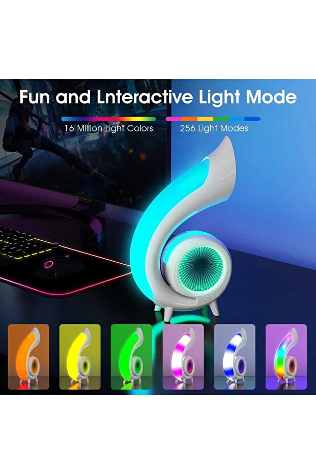 6 in 1 Lamp with Bluetooth Speaker, Clock, Alarm Clock, Makeup Mirror, Desk Lamp with 256 RGB Lighting Modes - 2