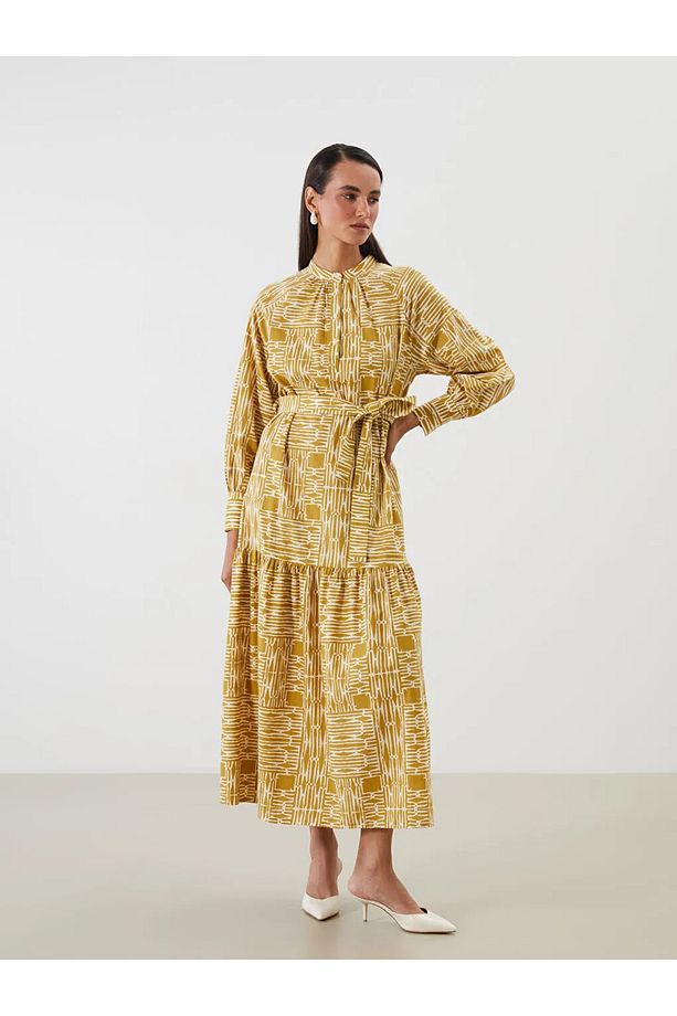 LCW Modest Sari Hakim Yaka Desenli Elbise - 2