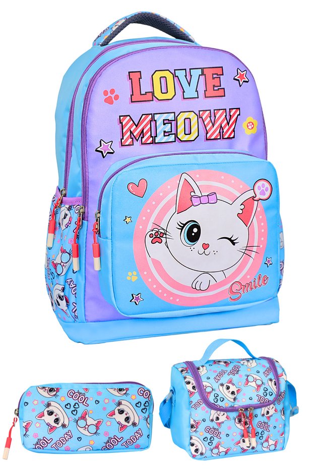 3-Piece Primary School Girl Bag Set, School Bag + Lunch + Pen Holder