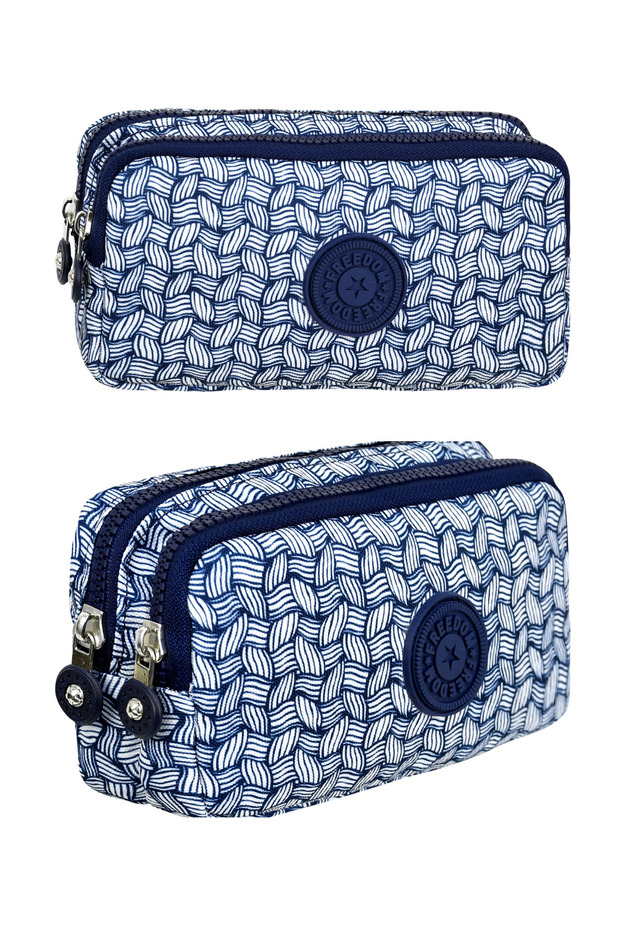 Crinkle Fabric Double Compartment Pencil Holder Pencil Case