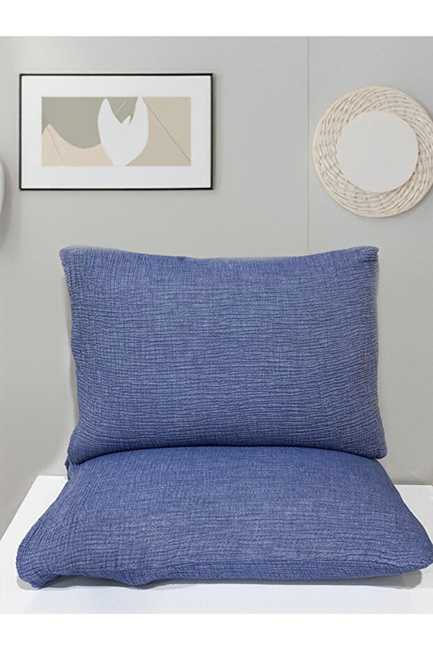 Hb&Victory 4 Layer Muslin Indigo Color 50X70 Cm. 100% Cotton 2 Pillowcases