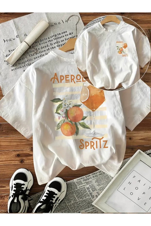 Unisex Aperol Spritz Printed Oversize Crew Neck T-Shirt