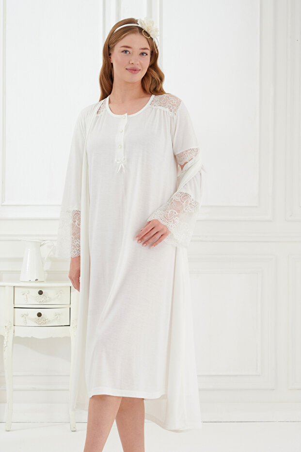 2-Piece Maternity Nightgown Set with Lace and Morning Dress