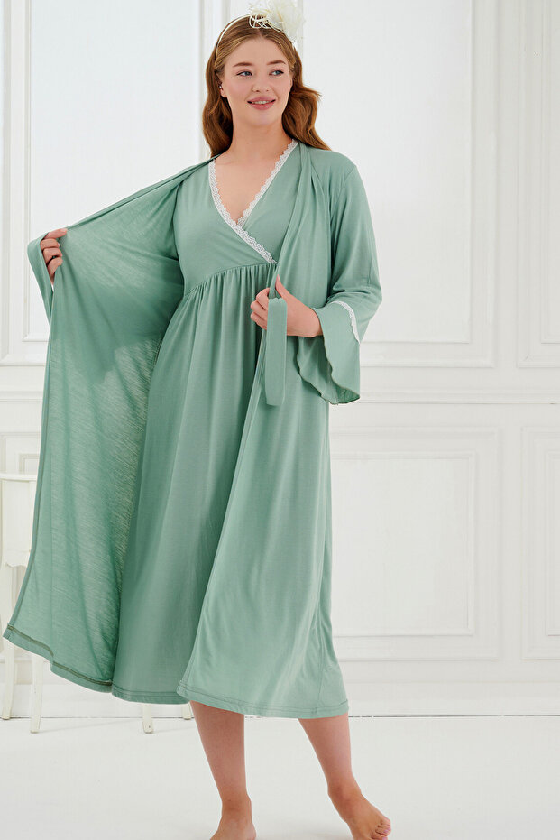 2-Piece Maternity Nightgown Set with Lace and Morning Dress