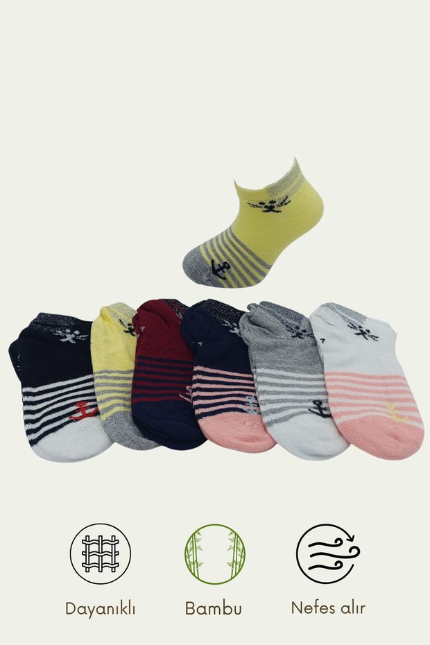 6 Pairs of Bamboo Seamless Children's Socks with Glitter Cat Detail