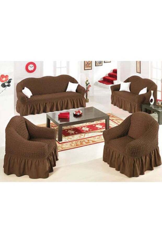طقم أغطية أريكة فابينيني بنقشة فقاعات جذابة وتصميم مفصل - 4 قطع، 7 مقاعد، بني