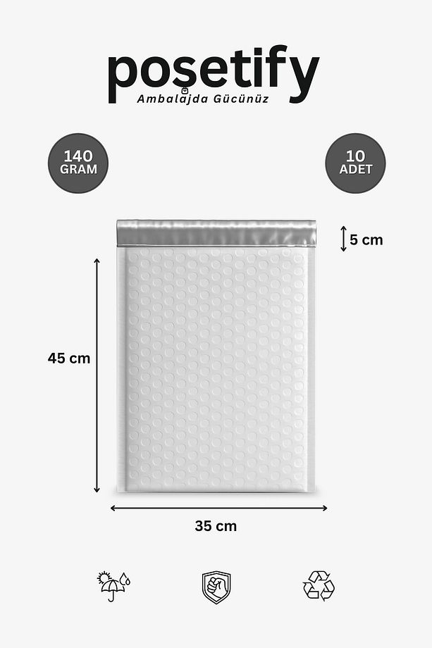 Balonlu Beyaz Kargo Poşeti 35x45+5 cm | 140 gr Bantlı Patpatlı Kargo Poşeti | 10’li E-Ticaret Poşeti - 1