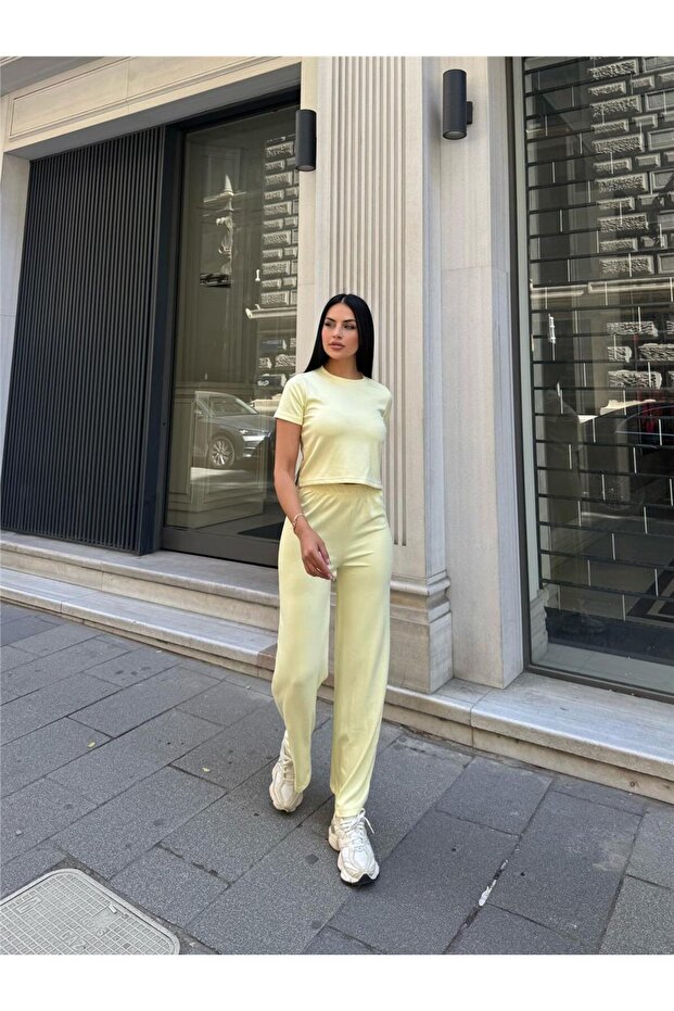 Yellow Modal Texture Elastane Palazzo Suit - 4