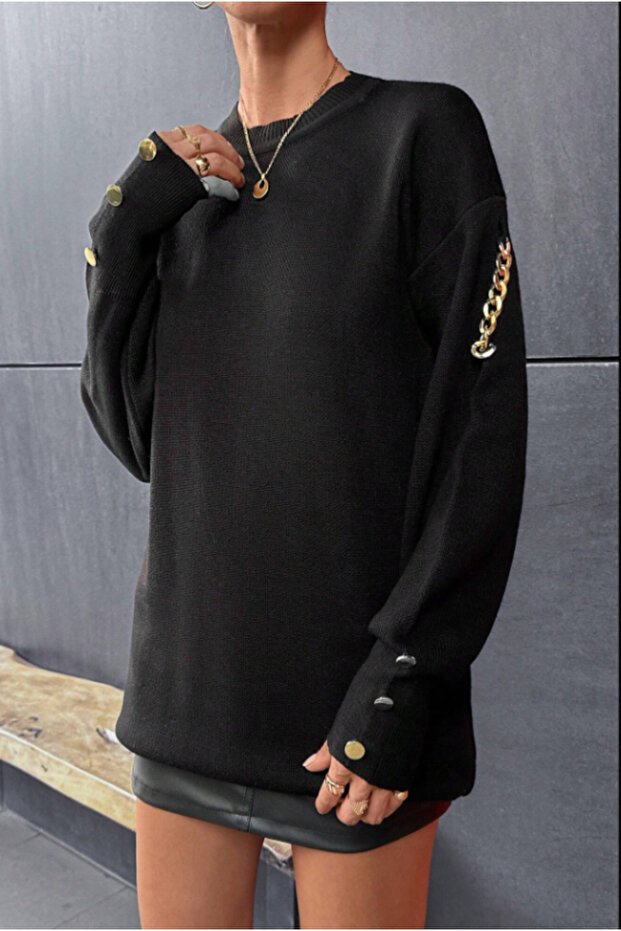 Women's Chain Detail Black Knitwear Sweater