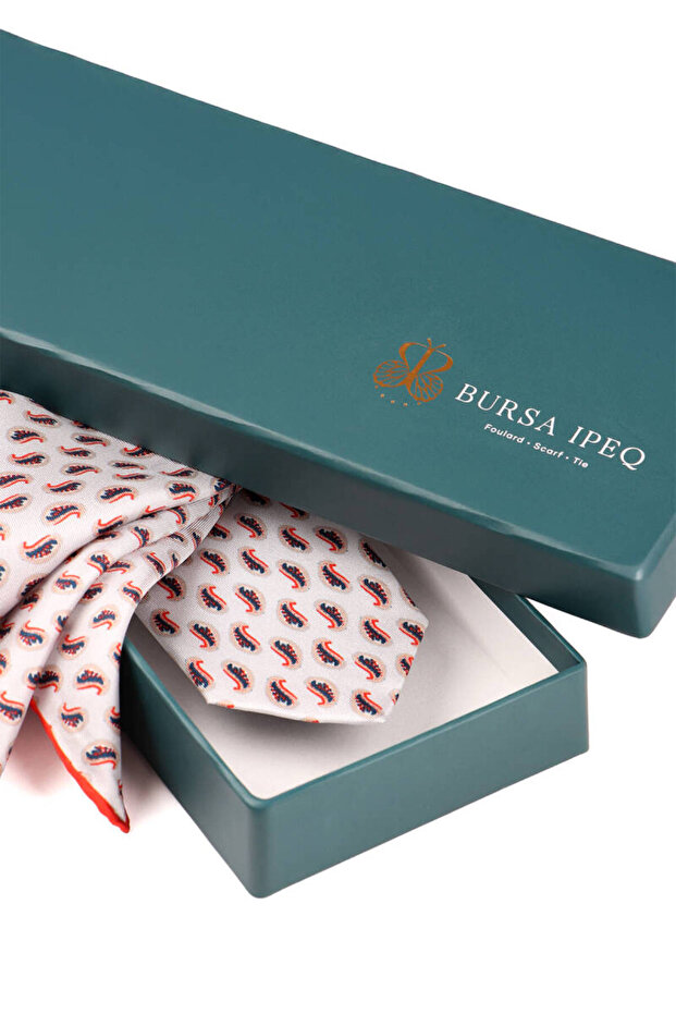 طقم ربطة عنق حريرية منقوشة باللون البيج - 3