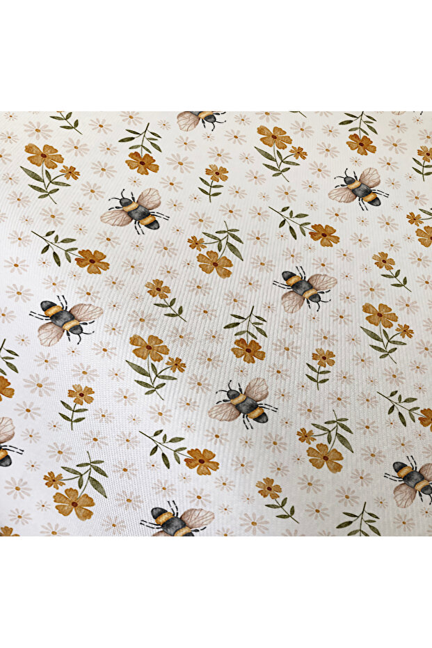Çift Taraflı Çiçek Ve Arı Desenli - Baskılı Tek Kişilik Nevresim Takımı - 3