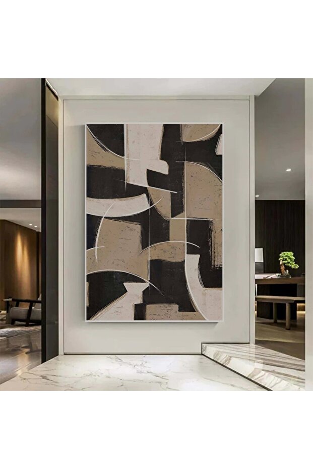 لوحة قماشية بتصميم الفن الهندسي مع برواز فضي مجوف