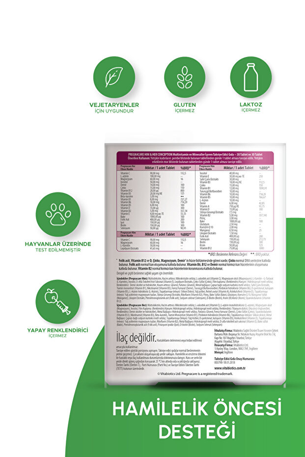 Folik Asit,Sibirya Ginsengi,Demir,Magnezyum İçeren Hamilelik Öncesi Kadın ve Erkek Destek Vitamini - 2