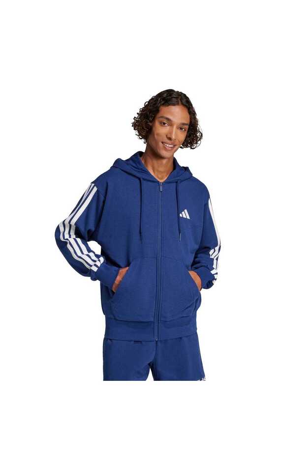 Essentials 3-Stripes French Terry Full-Zip Kapüşonlu Üst - 3