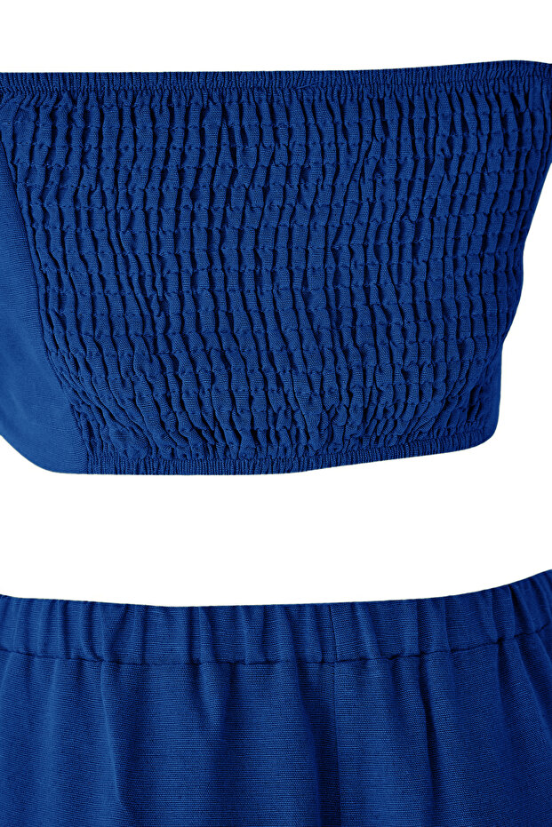 Indigo Keten İçerikli Dokuma Bluz Pantolon Alt-Üst Takım TWOSS25AU00108 - 6