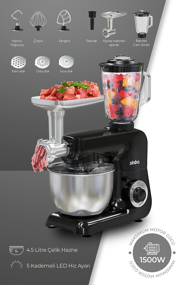 SMX-2775 Çok Amaçlı Mutfak Şefi ( Hamur - Kıyma - Blender Makinesi ) - 1