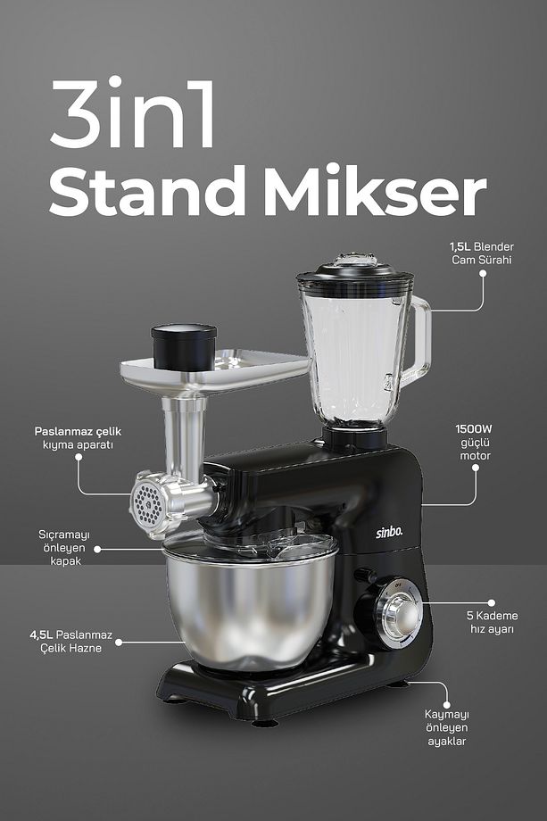 SMX-2775 Çok Amaçlı Mutfak Şefi ( Hamur - Kıyma - Blender Makinesi ) - 3