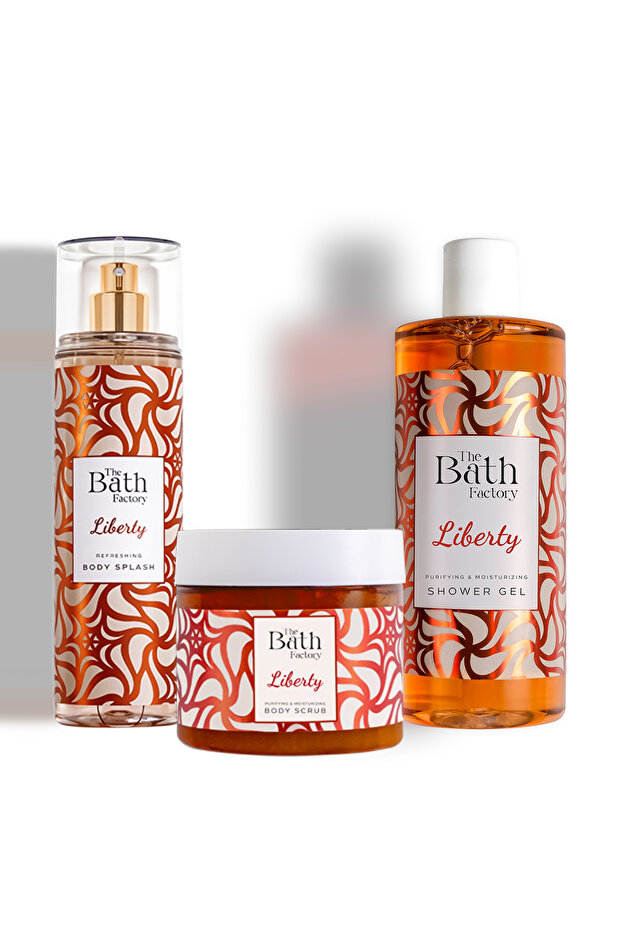 THE BATH FACTORY Liberty Duş Jeli + Liberty Peeling + Liberty Vücut Spreyi