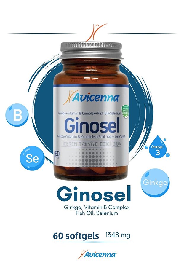 Ginosel - 60 Softgel Capsules - Fish Oil, Gingko, Vitamin B, Selenium, Omega, Selenium, B Complex