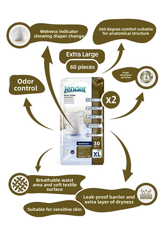 حفاضات للمرضى مقاس كبير جدًا Xlarge 60 قطعة