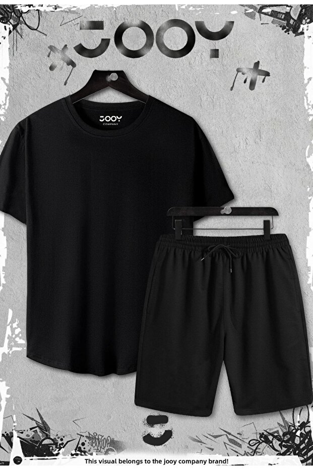 Set of 2 Slim Fit Black Tshirts - Black Shorts