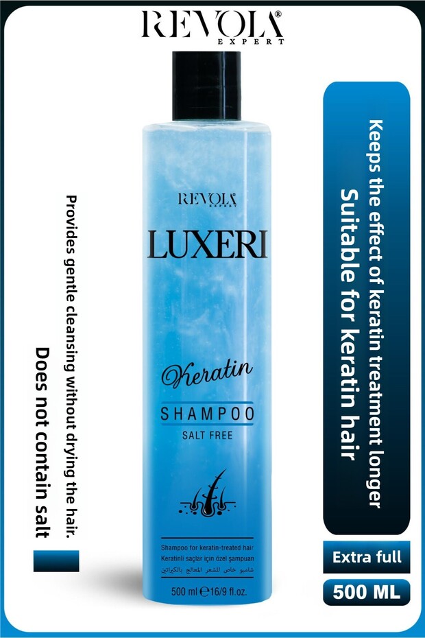 Luxeri Keratin Shampoo - Long-Term Protection Suitable for Keratin Care with Salt-Free Formula 500 ml