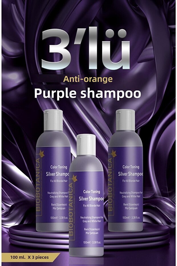 Silver Anti-Yellowing Purple Shampoo 3 x 100 ml (3 Packs)