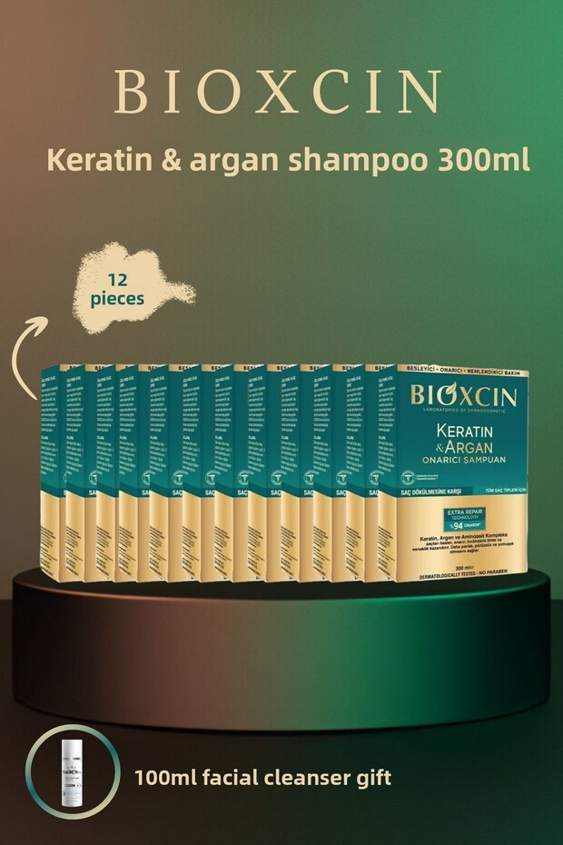 Keratin and Argan Shampoo - 300ml 12 Pieces + 100ml Facial Cleanser Gift