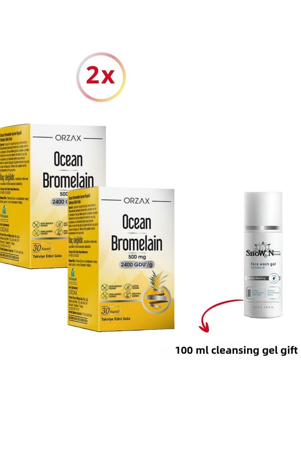 Bromelain 30 Capsules Food Supplement (2 Pieces) & (1 Piece) 100 ml Facial Cleansing Gel Gift Set
