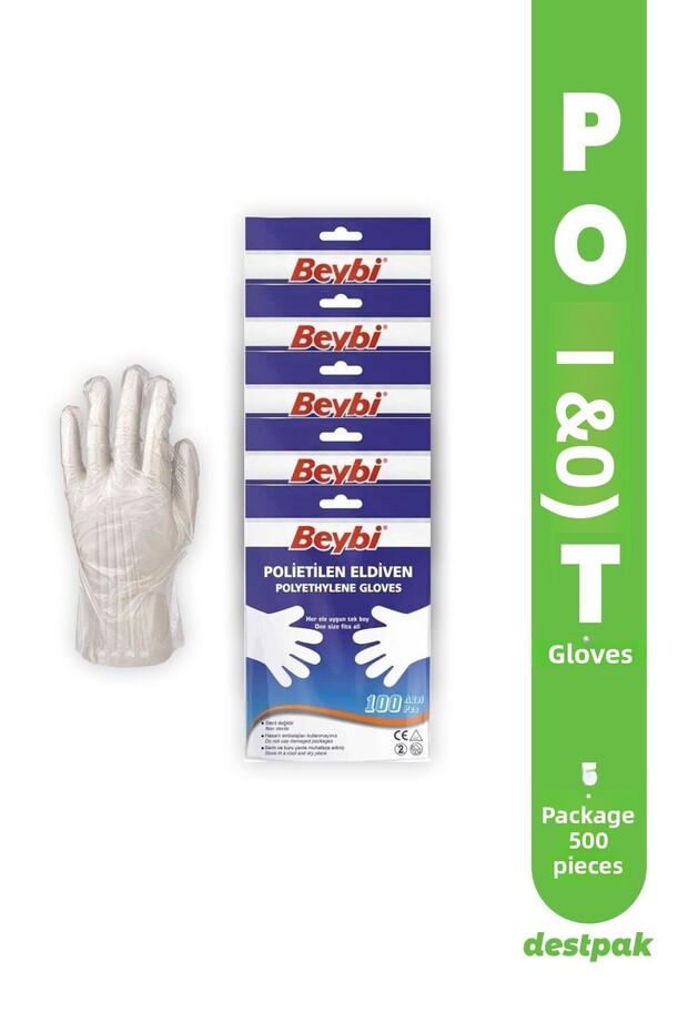 Beybi Transparent Bag Gloves 1.QUALITY (5 PACKAGES - 500 PIECES) (POLYETYLENE)