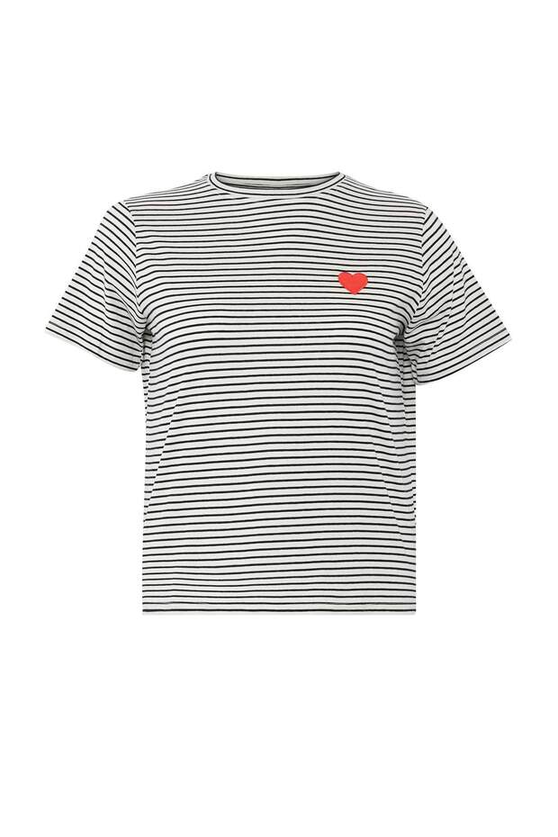 Siyah Kalp Nakışlı Regular/Normal Kalıp Örme T-Shirt TBBSS25BF00083 - 5
