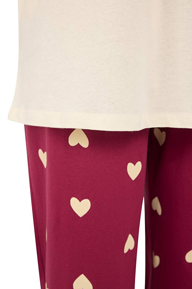 Mürdüm Kalp Desenli Kapri Örme Pijama Takımı TBBSS25AI00002 - 6