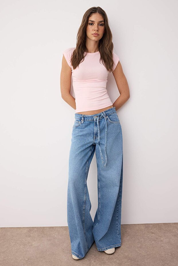 Açık Pembe Viskoz/Yumuşak Kumaş Fitted/Vücuda Oturan Ay Kol Esnek Örme Bluz TWOSS23BZ00992 - 2