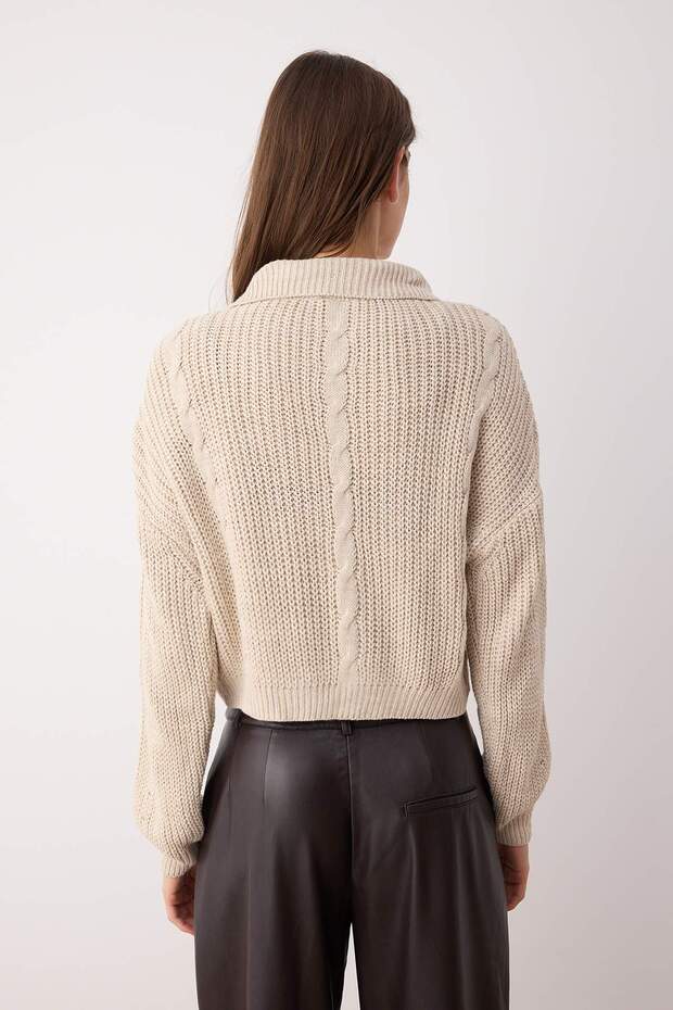 Taş*001 Crop/Kısa Düz Dik Yaka Triko Hırka TWOAW24HI00238 - 4