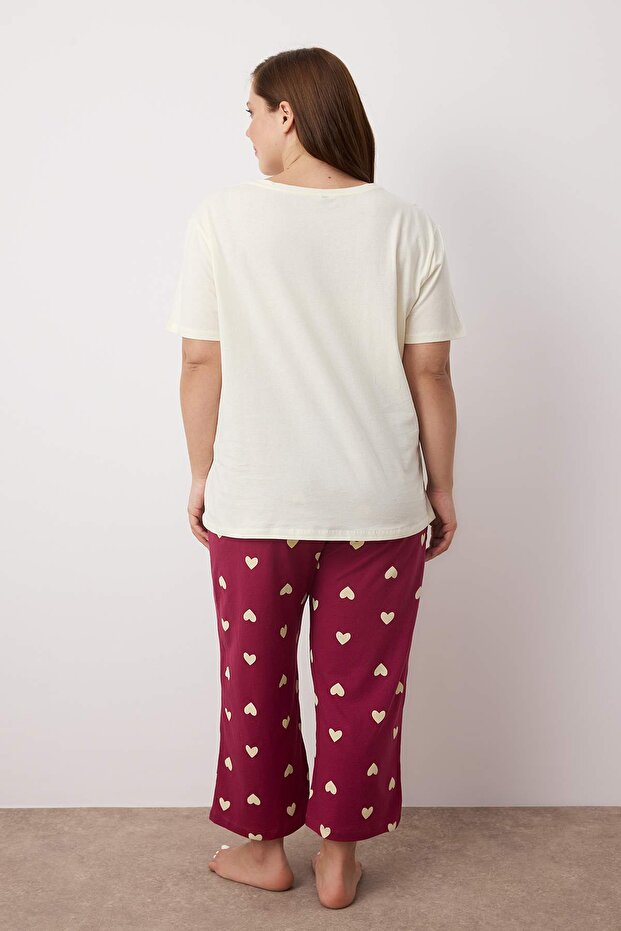 Mürdüm Kalp Desenli Kapri Örme Pijama Takımı TBBSS25AI00002 - 4