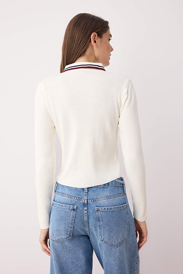 Siyah*001-Ekru Crop Renk Bloklu-Düz İkili Paket Triko Hırka TWOAW26HI00127 - 7
