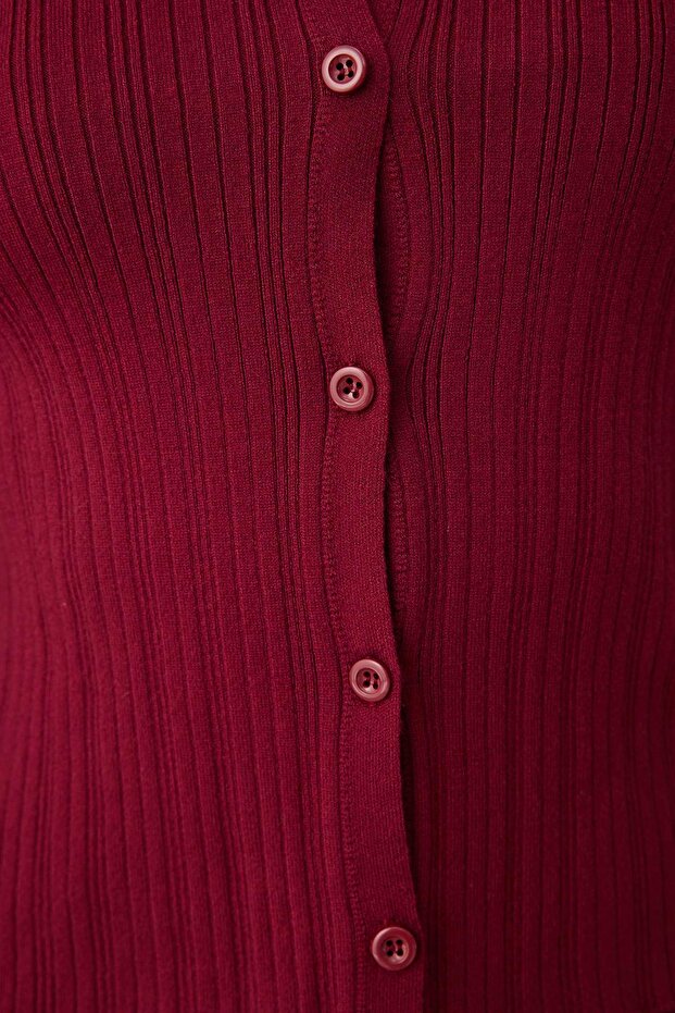 Bordo 2'li Fitilli Premium/Özel İplikli Yumuşak Dokulu Triko Hırka-Bluz Takım TWOAW26HI00003 - 4