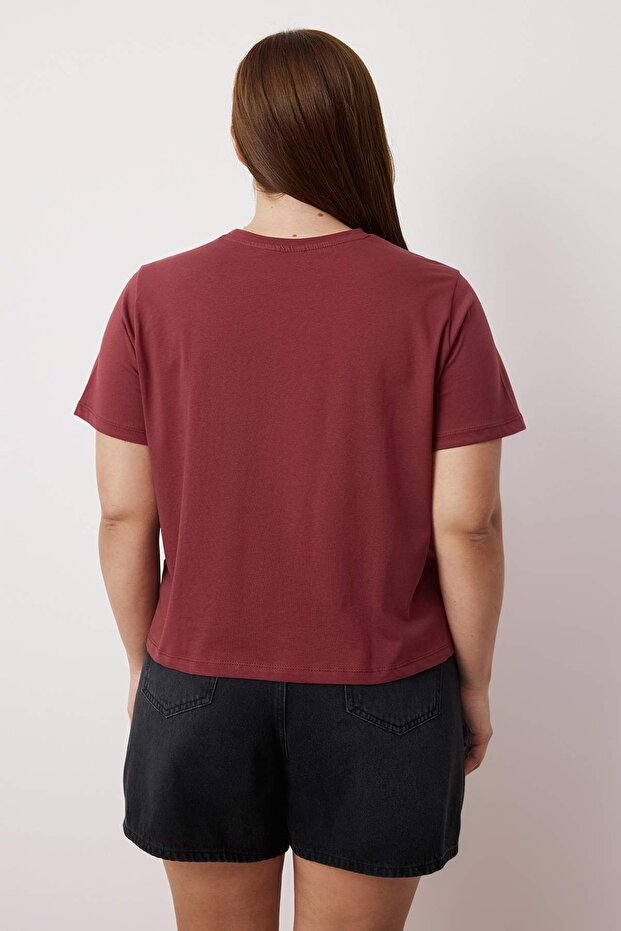 Bordó-bézs 2 csomagos nagy méretű Crop póló TBBSS25BF00080 - 3