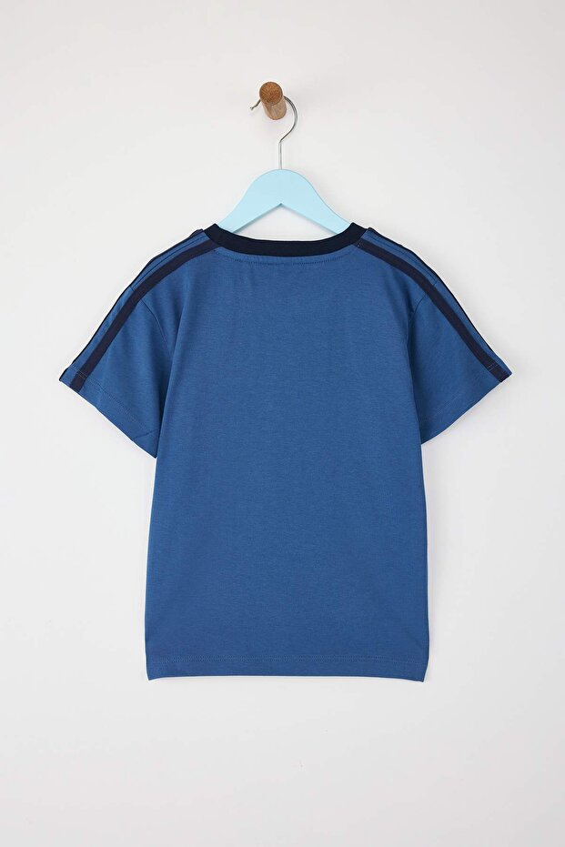 Indigo Erkek Çocuk %100 Pamuk Slogan Nakışlı Biye Detaylı Kısa Kol Örme T-Shirt TKDSS25TS00100 - 4