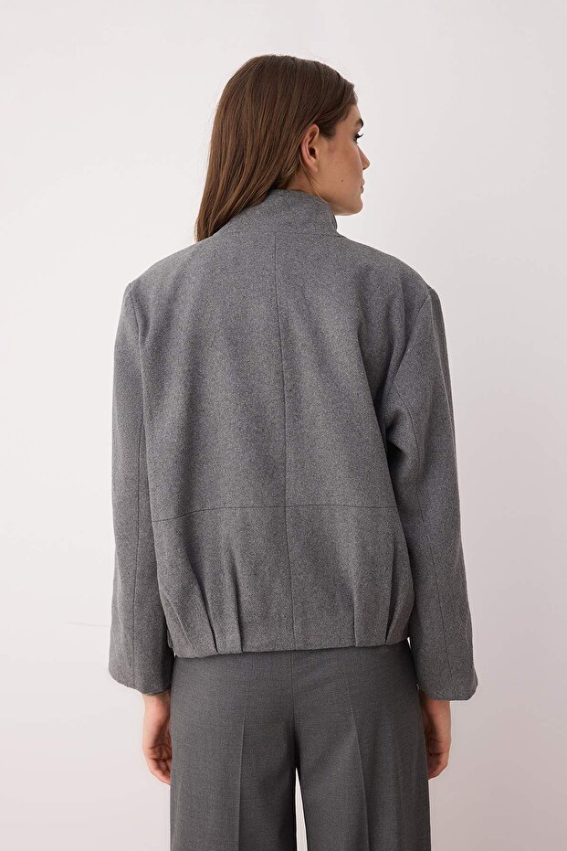 Antrasit Oversize Kalıp Kaşe İnce Ceket Mont TWOAW26MO00130 - 3