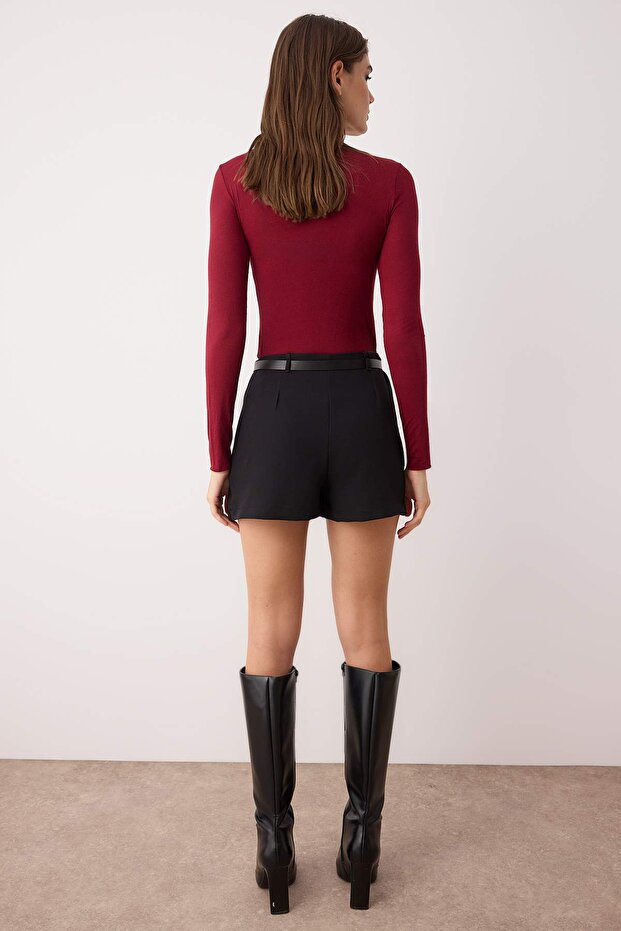 Siyah Kemerli Mini Şort Etek Şort & Bermuda TWOAW26SR00006 - 6