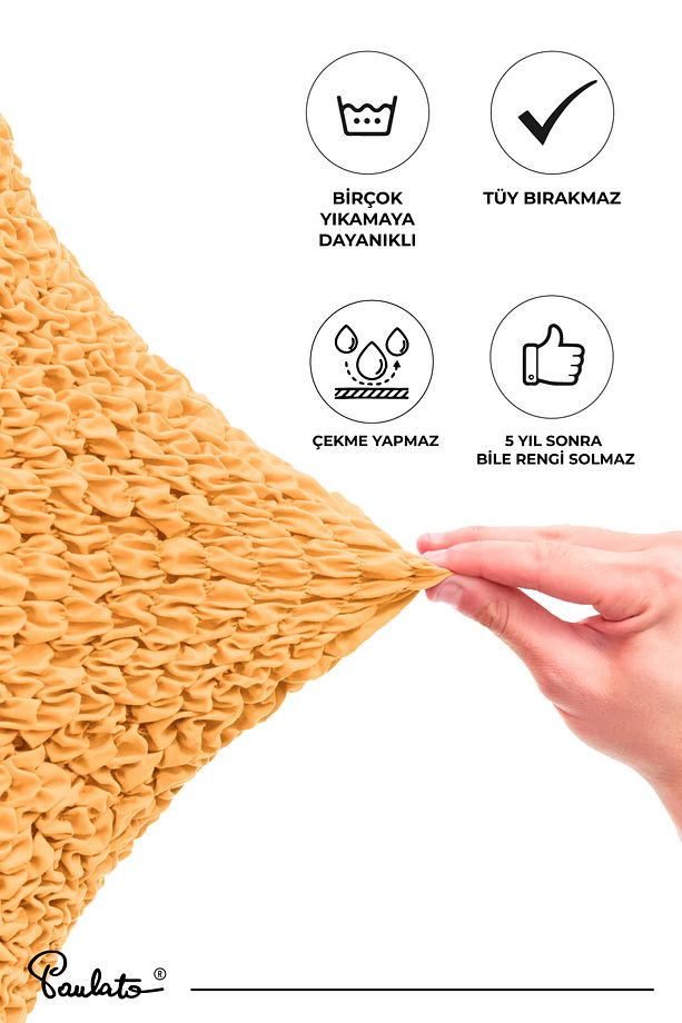 Lastikli Esnek ve Yıkanabilir Tek Kişilik Koltuk Örtüsü Koltuk Kılıfı - Ocre - 6