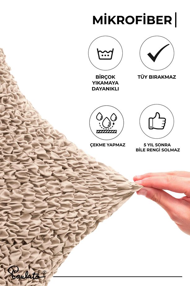 Lastikli Esnek ve Yıkanabilir Tek Kişilik Koltuk Örtüsü Koltuk Kılıfı - Açık Bej - 8