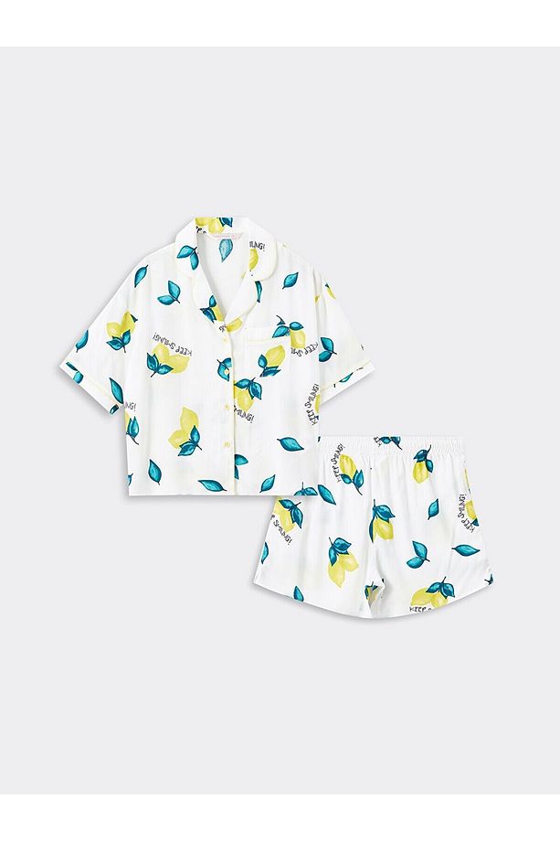 Gömlek Yaka Baskılı Kadın Şortlu Pijama Takımı - 1