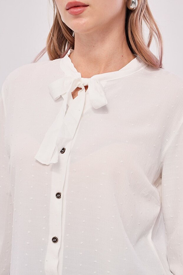 Damen-Hemd zum Binden mit weißem Kragen, gemustert, ARM-20K001150 - 4