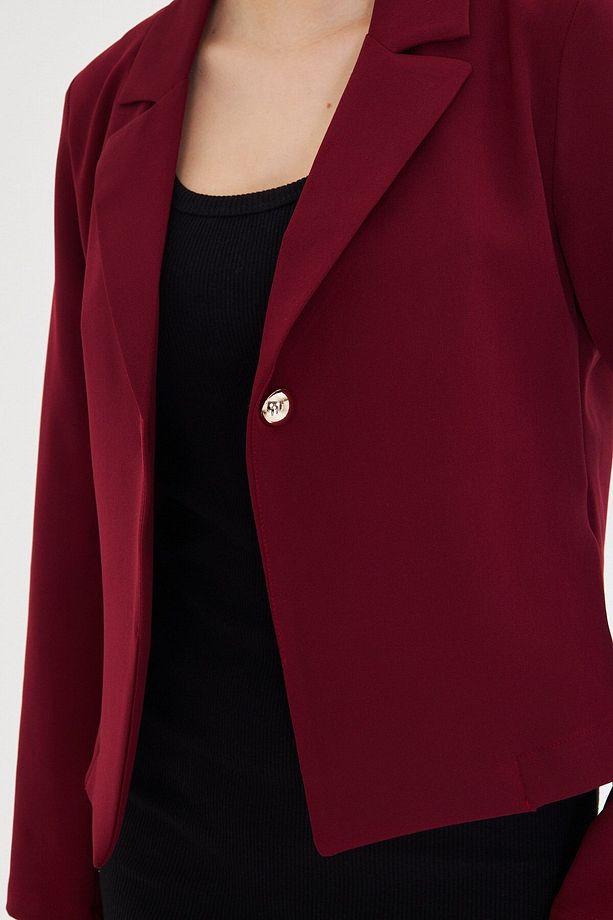 Kadın Bordo Tek Düğmeli Crop Ceket Arm-22y001237 - 5