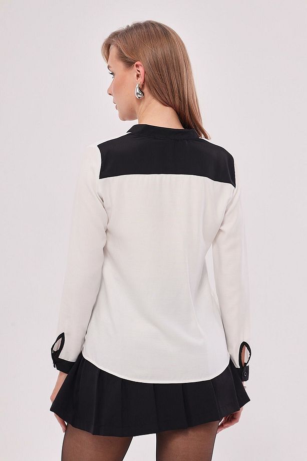 Kadın Ekru Önü Şeritli Gömlek ARM-18K001255 - 6