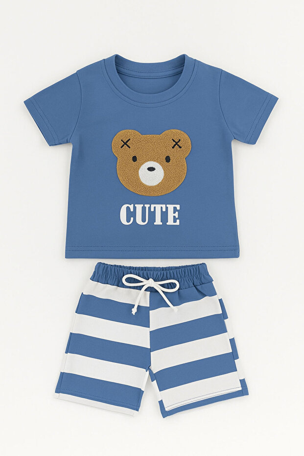 Boy and Girl Bear Embroidered 2-Piece Bottom Top Set