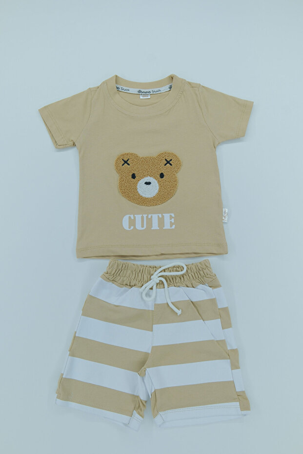 Boy and Girl Bear Embroidered 2-Piece Bottom Top Set