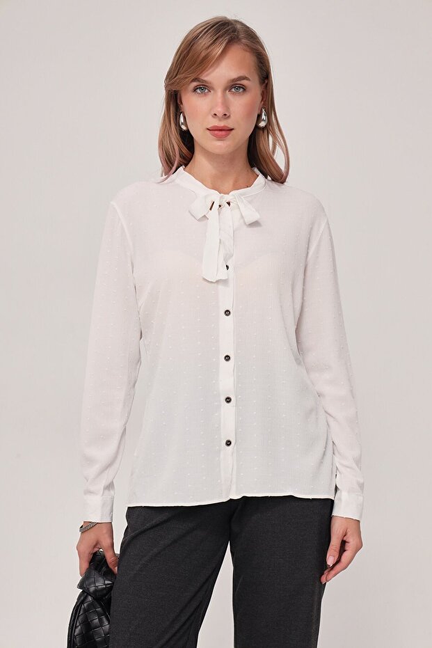 Damen-Hemd zum Binden mit weißem Kragen, gemustert, ARM-20K001150 - 3